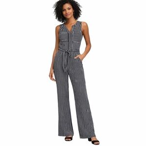 NWT Women's Monteau Navy & White Striped Sleeveless Jumpsuit S